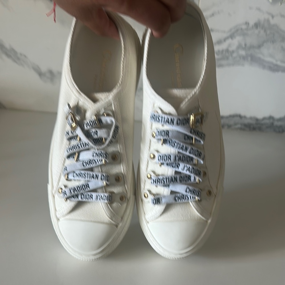 Dior White Sneakers with Gold Accents